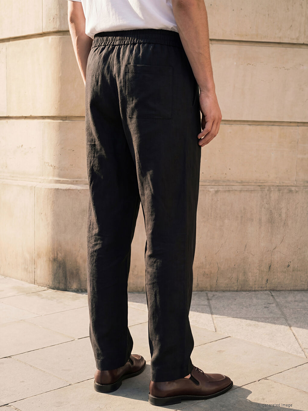 Siyah Loose Fit Dokulu Erkek Pantolon-2