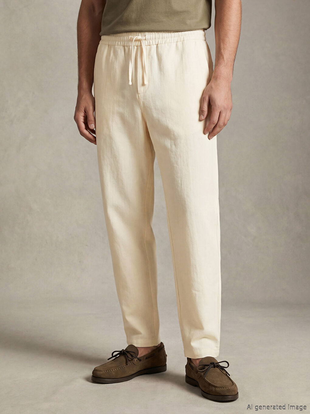 Bej Loose Fit Dokulu Erkek Pantolon-3