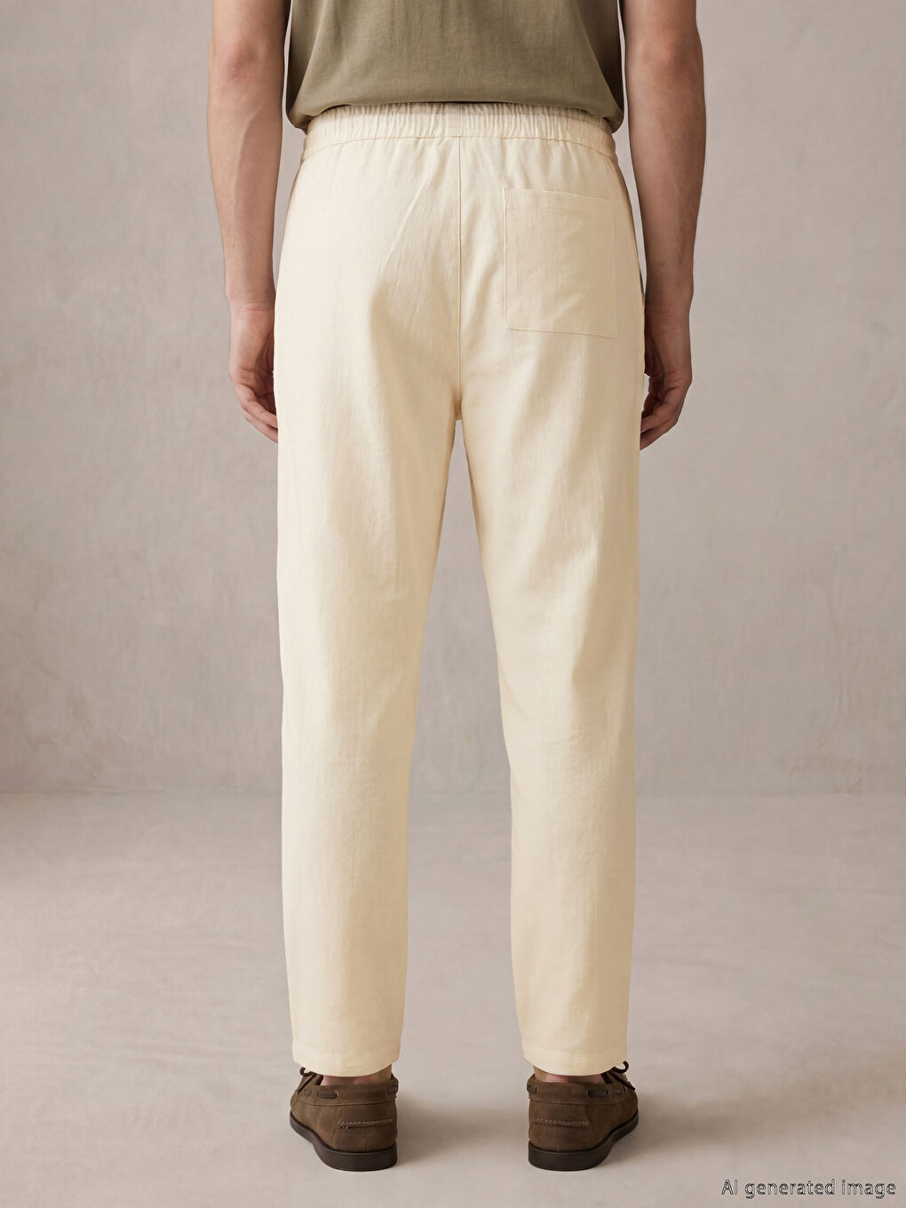 Bej Loose Fit Dokulu Erkek Pantolon-5