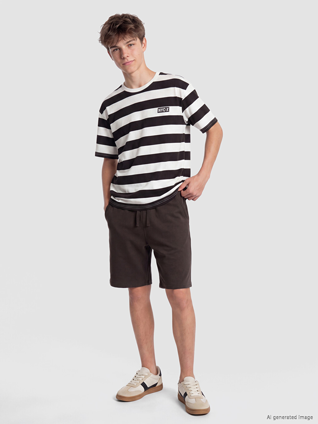 Kahverengi Beli Lastikli Erkek Çocuk Şort