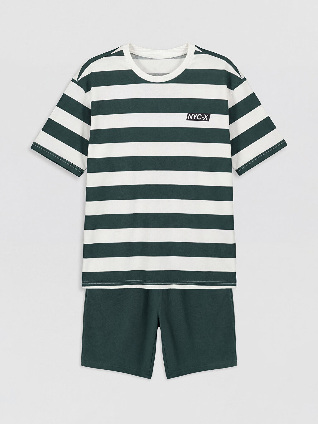Yeşil Çizgili Erkek Çocuk Şortlu Takım
