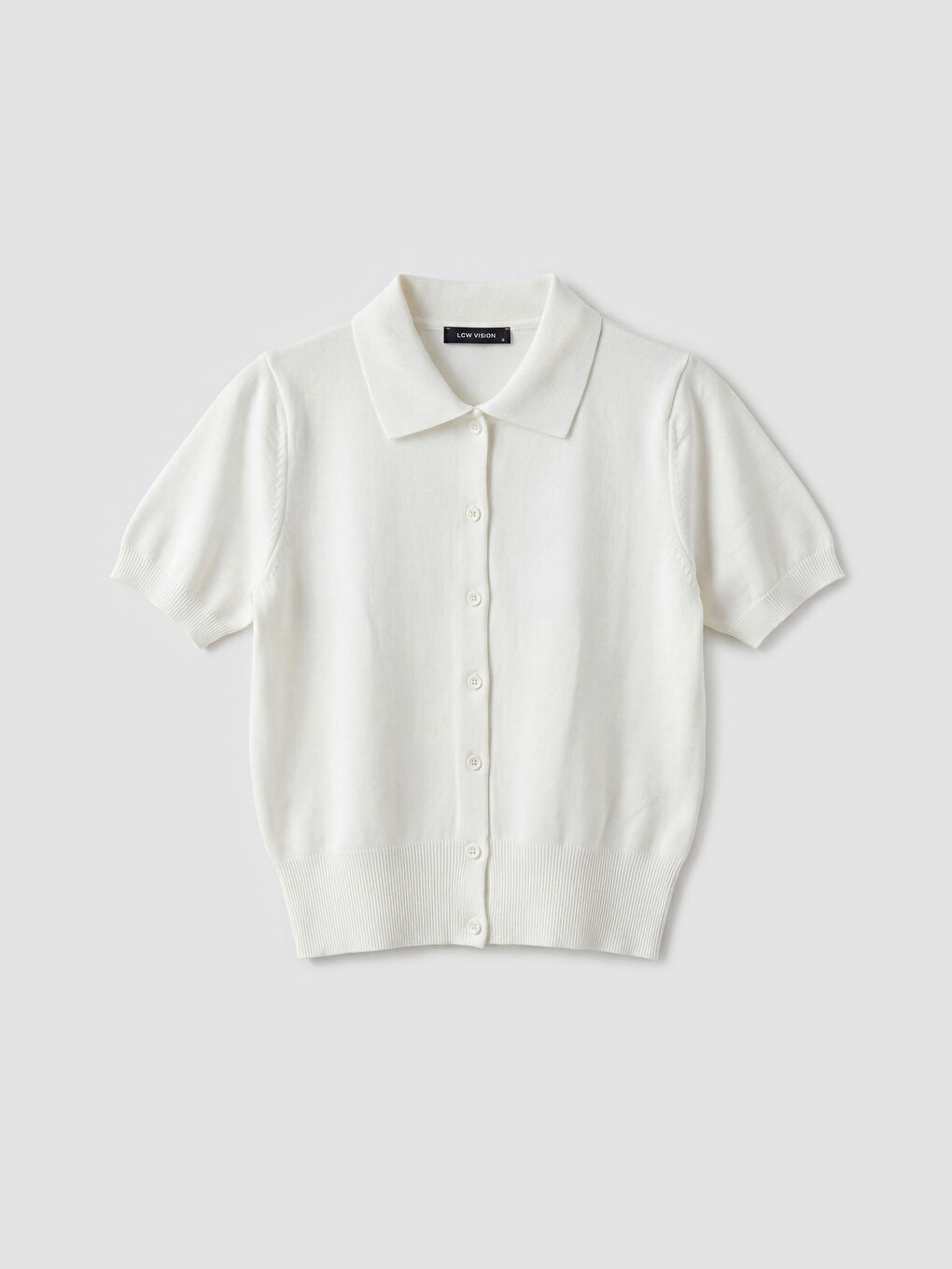 Ekru Polo Yaka Kadın Triko Hırka