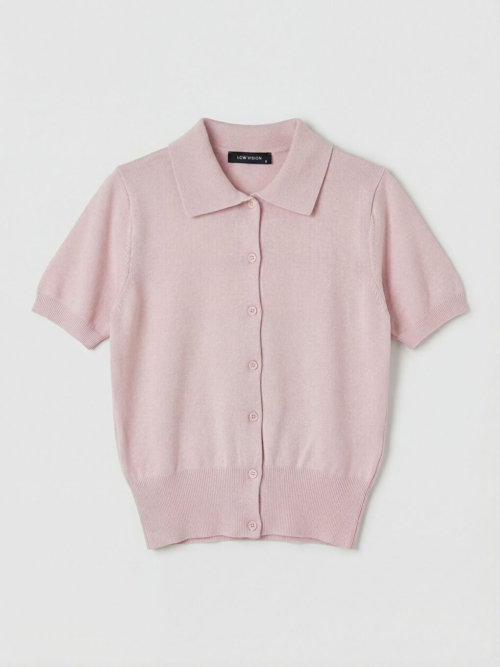 Pembe Polo Yaka Kadın Triko Hırka