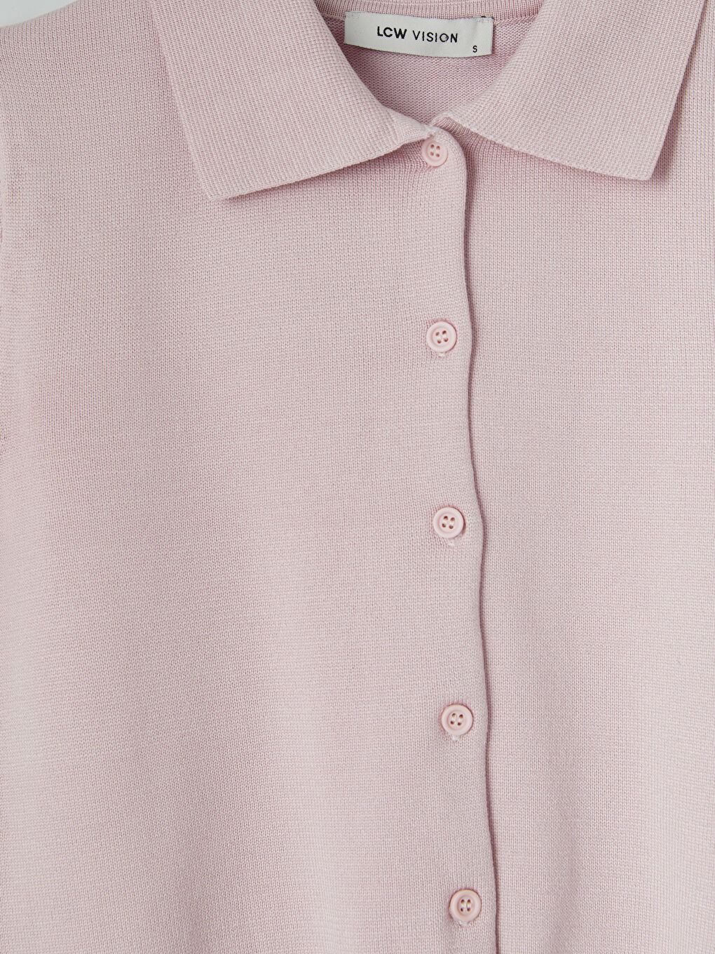 Pembe Polo Yaka Kadın Triko Hırka-2