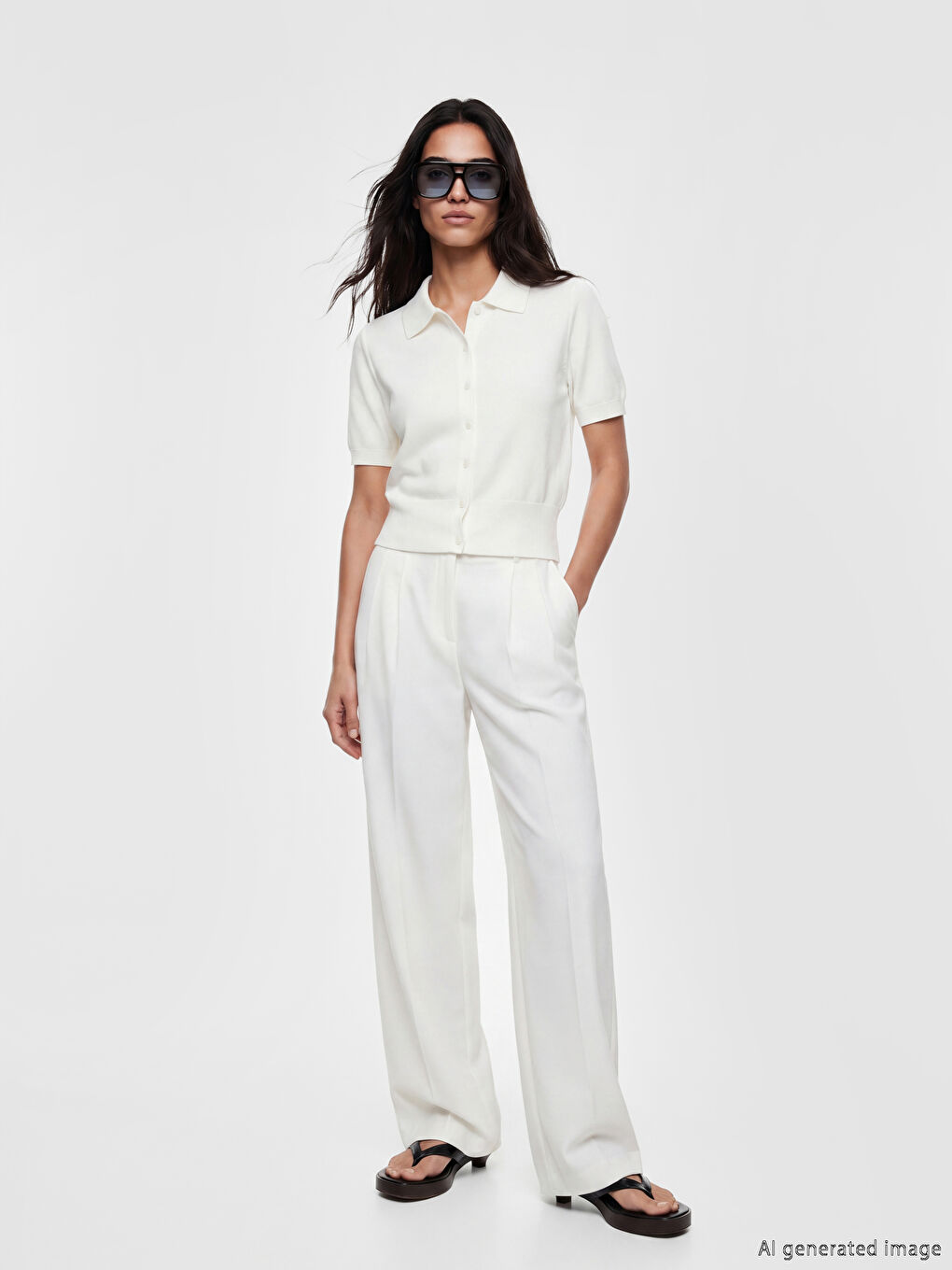 Strickjacke aus Strick mit Polokragen für Damen-1