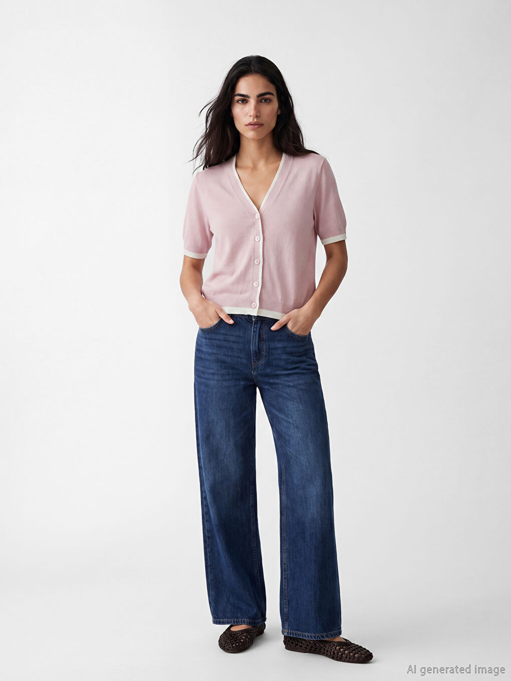 Cardigan en Tricot à Col en V pour Femme-1