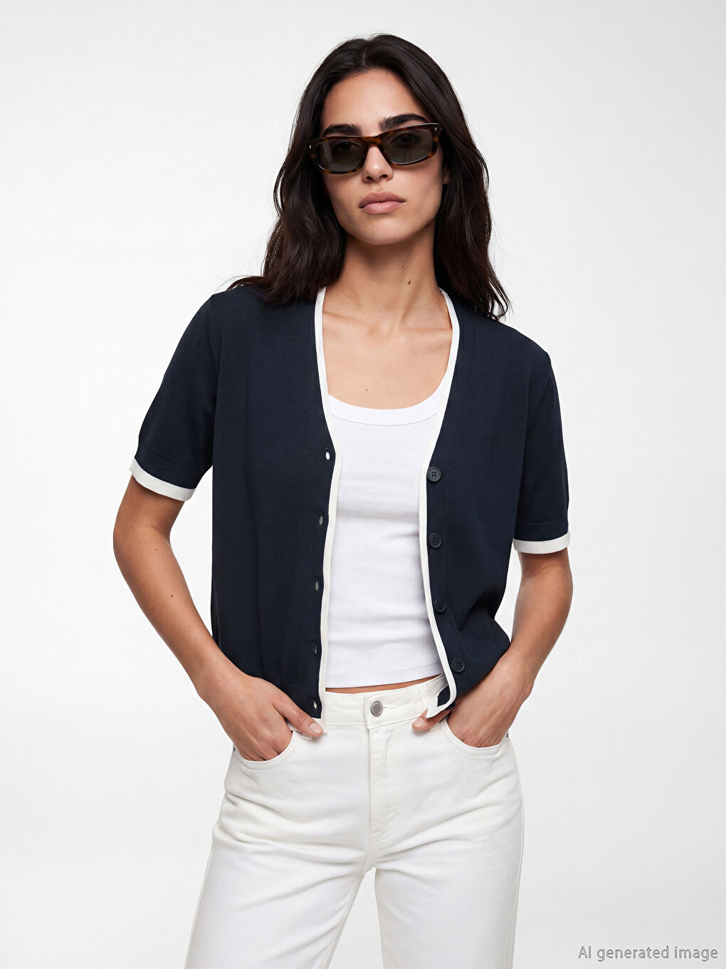 Cardigan en Tricot à Col en V pour Femme