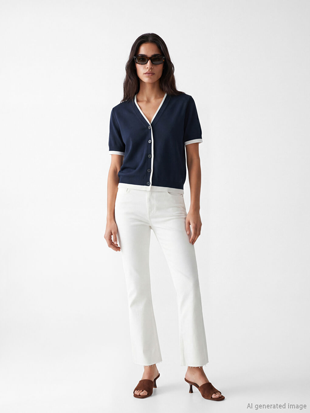 Cardigan en Tricot à Col en V pour Femme-1