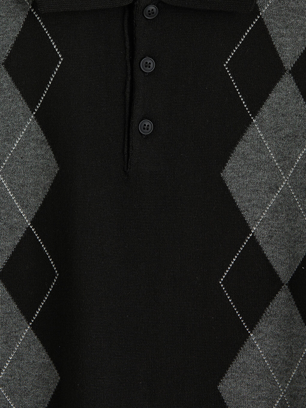 Siyah Polo Yaka Baklava Desenli Erkek Triko Kazak-2