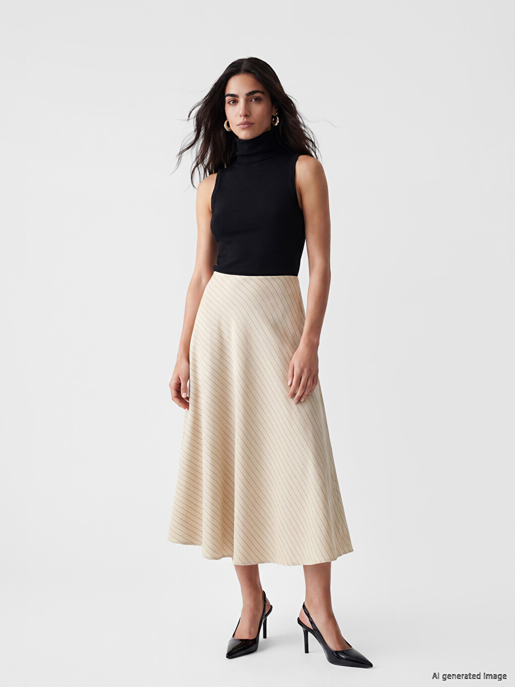Waist Zippered Striped Flared Skirt