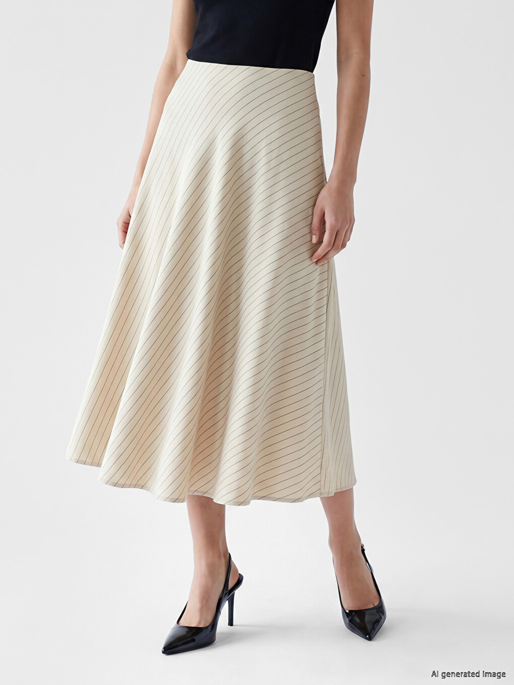 Waist Zippered Striped Flared Skirt-1
