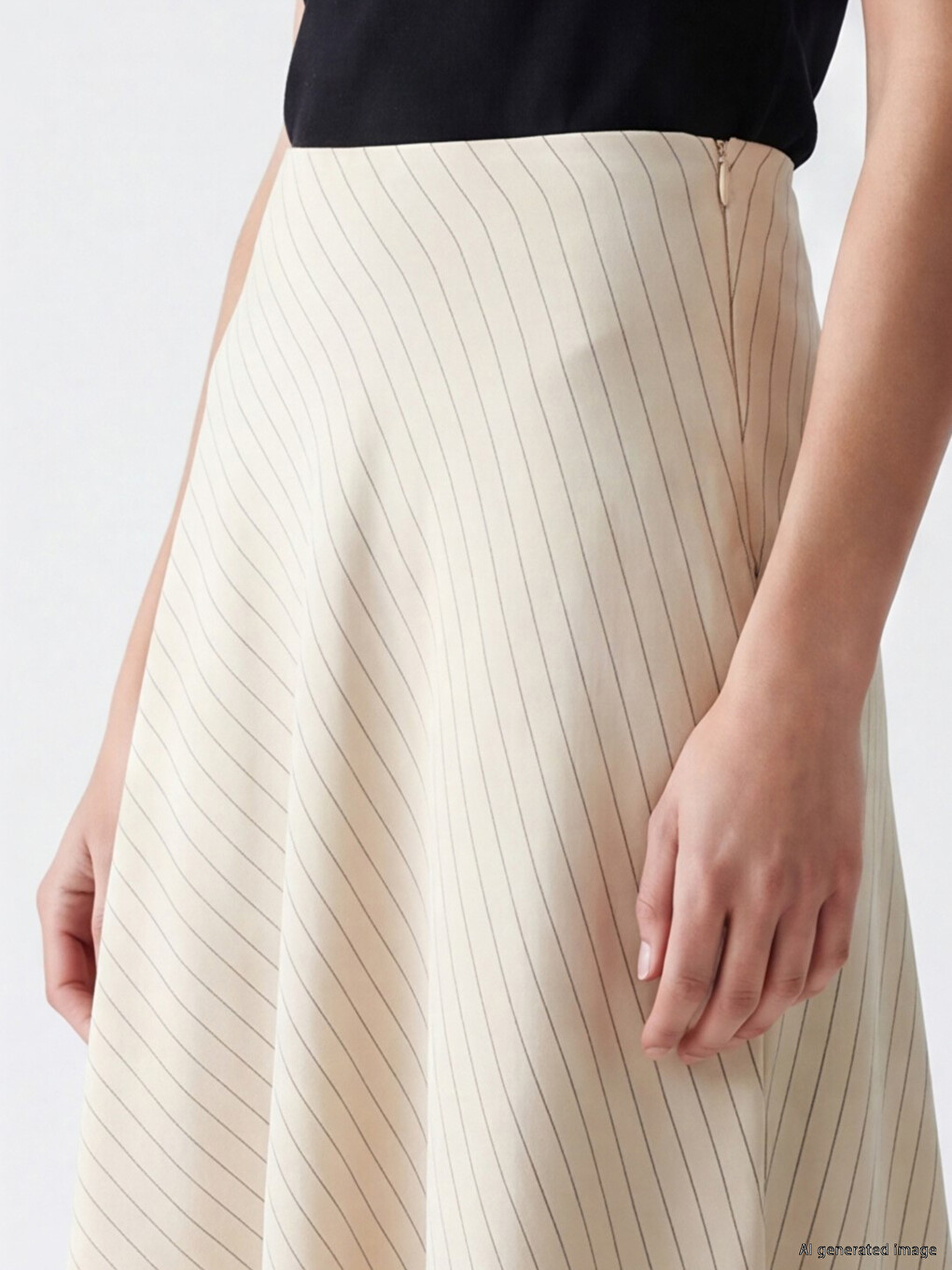 Waist Zippered Striped Flared Skirt-2