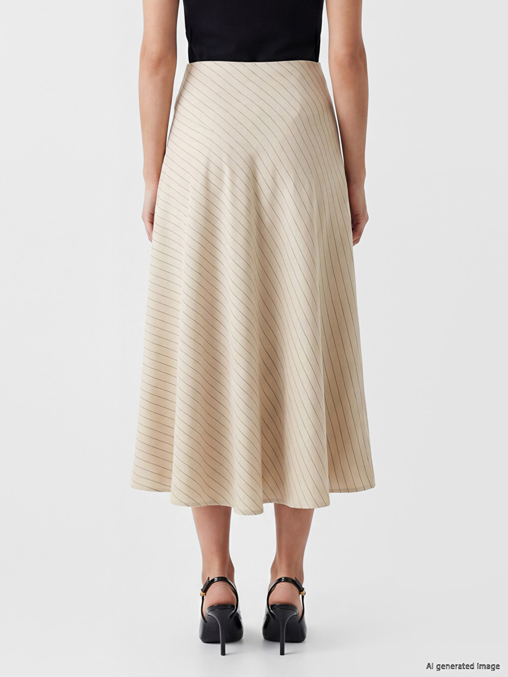 Waist Zippered Striped Flared Skirt-3