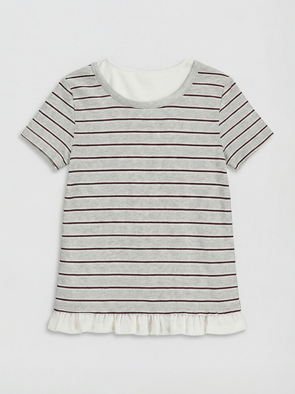 Gri Bisiklet Yaka Çizgili Kız Çocuk Tişört-1