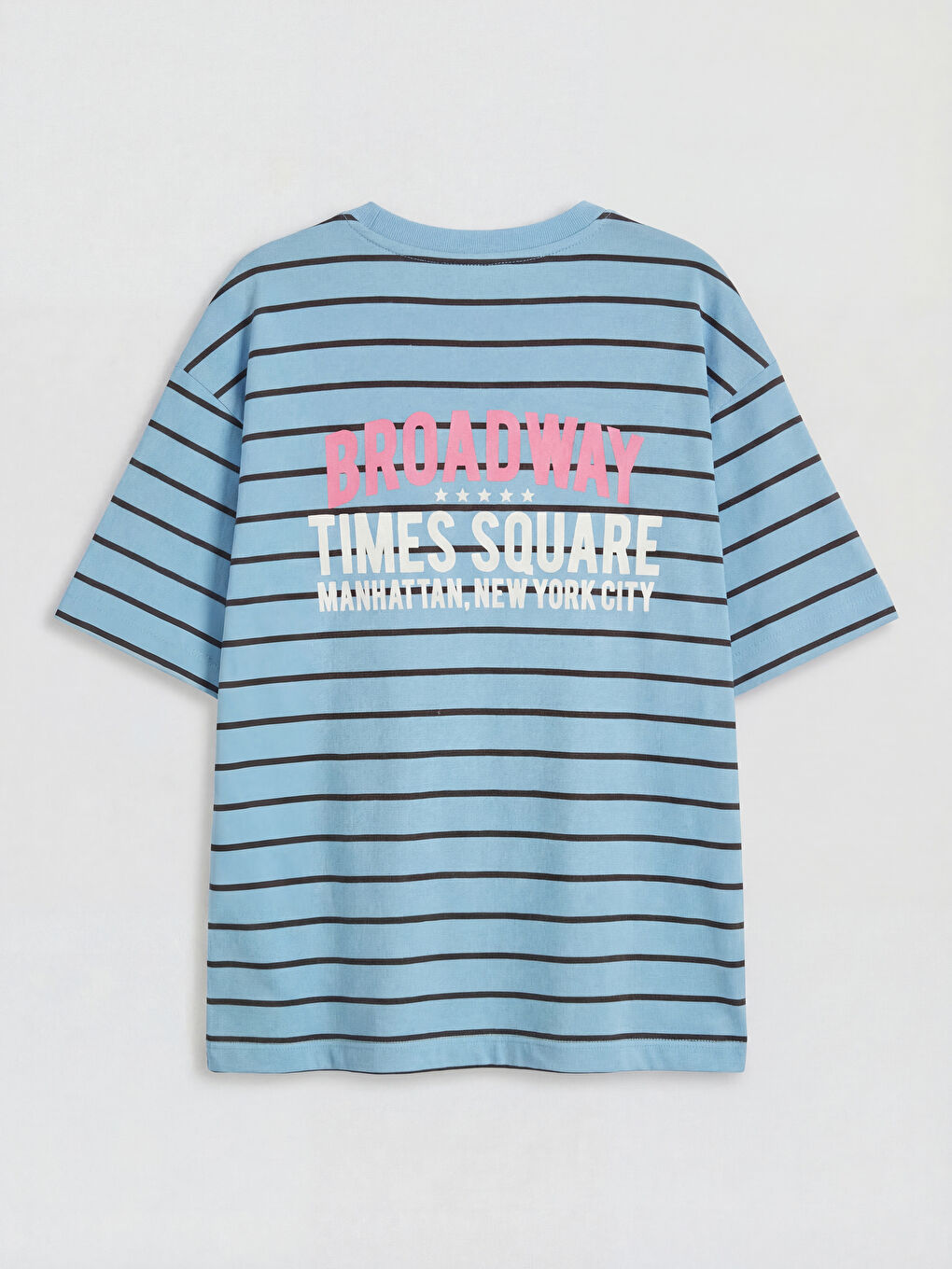 Mavi Bisiklet Yaka Çizgili Kız Çocuk Tişört-1