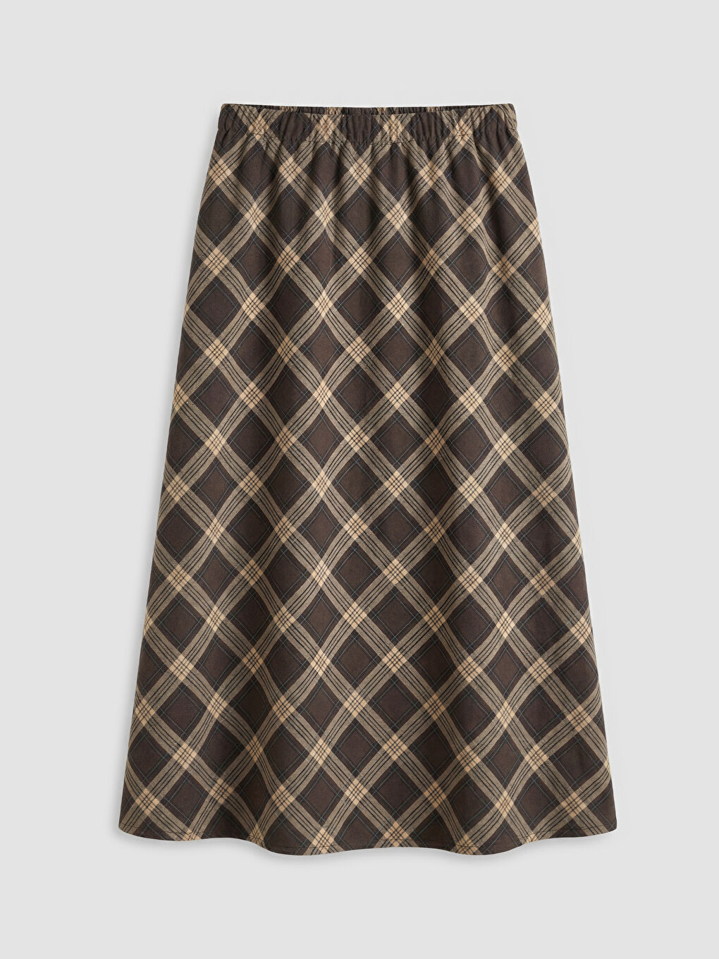 Bej Beli Lastikli Ekose Etek	