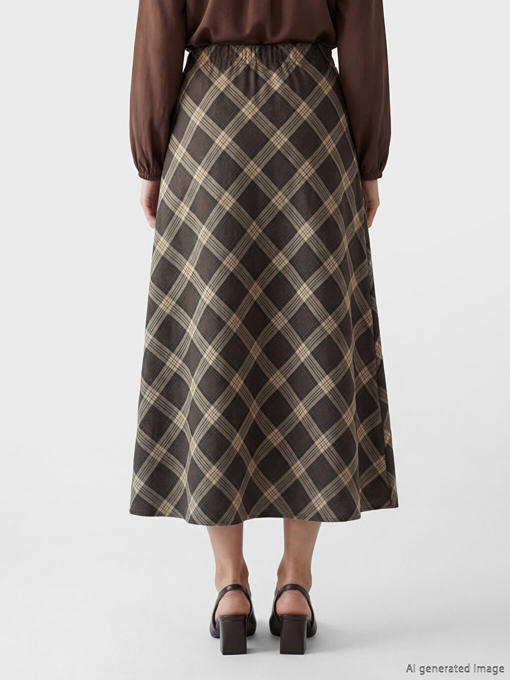 Bej Beli Lastikli Ekose Etek	-3