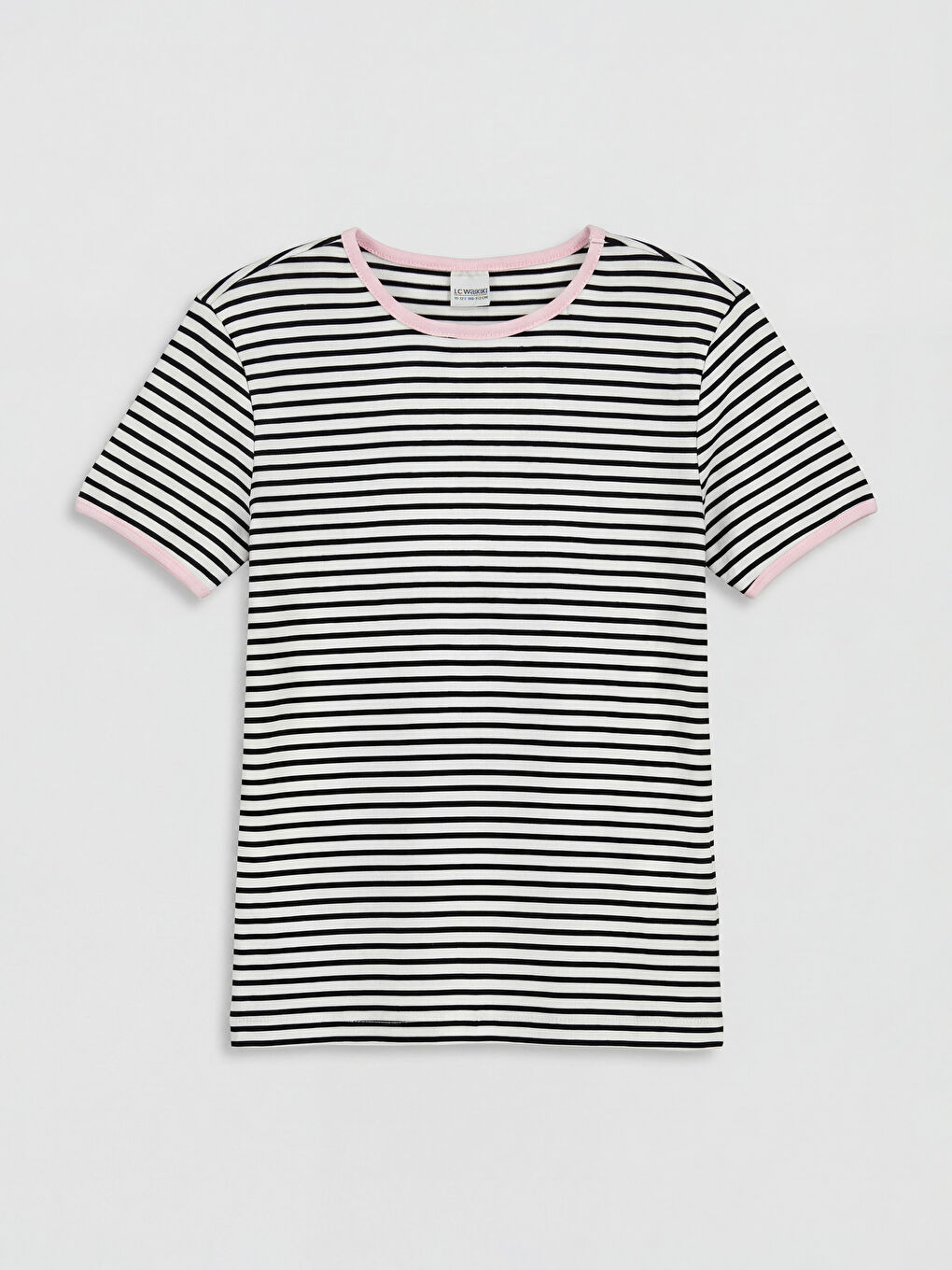 Beyaz Bisiklet Yaka Çizgili Kız Çocuk Tişört