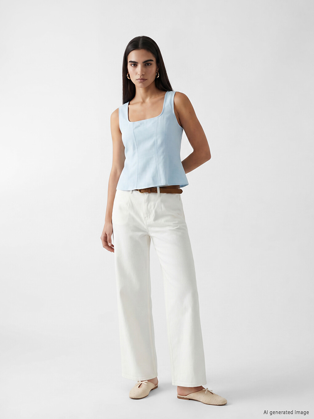 Square Neck Linen Blend Blouse-1
