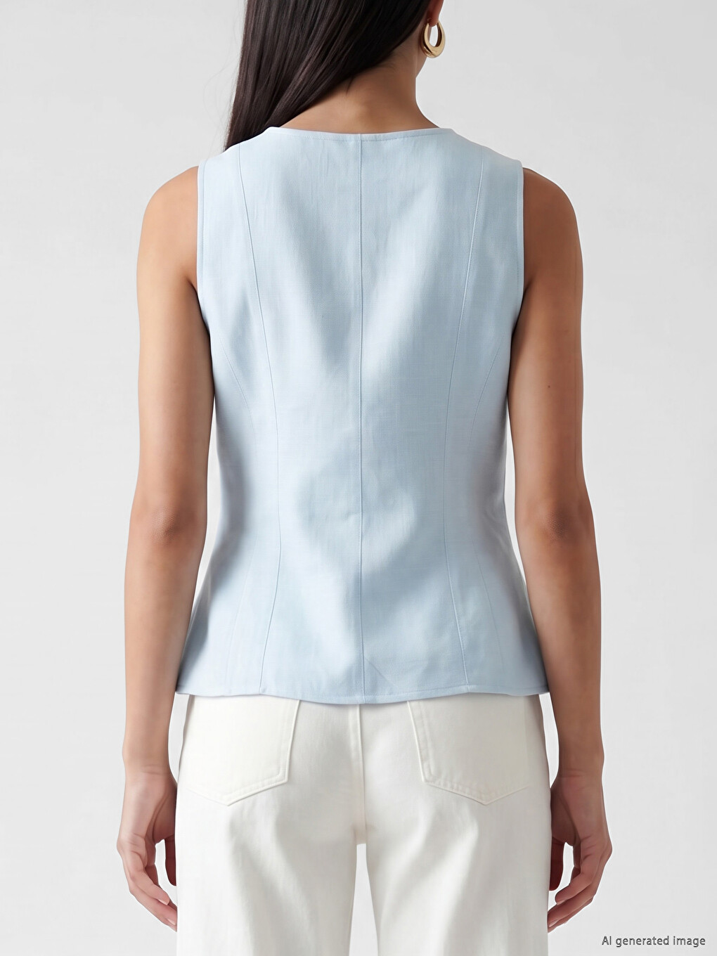 Square Neck Linen Blend Blouse-3