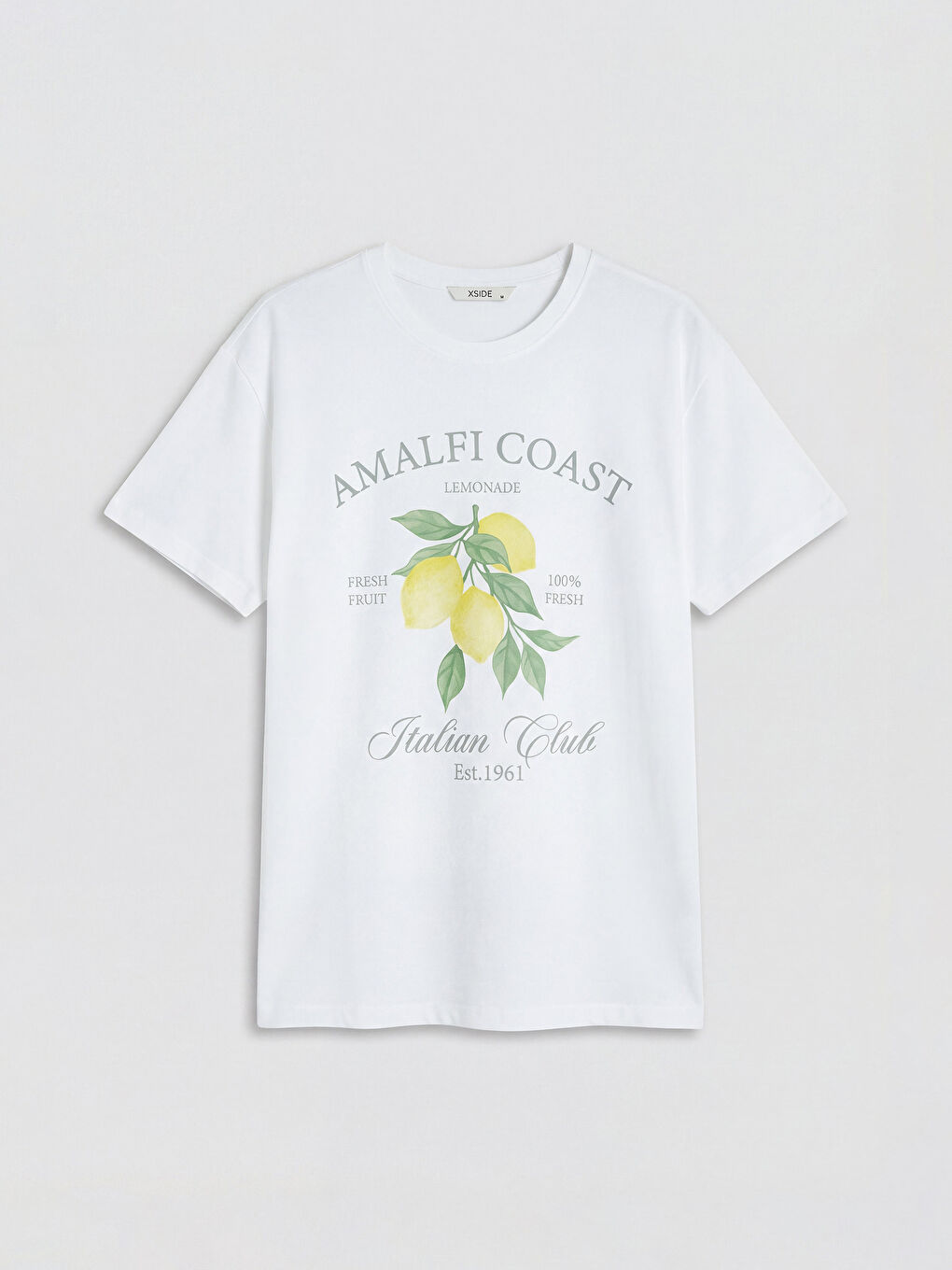 Beyaz Bisiklet Yaka Baskılı Kadın Tişört