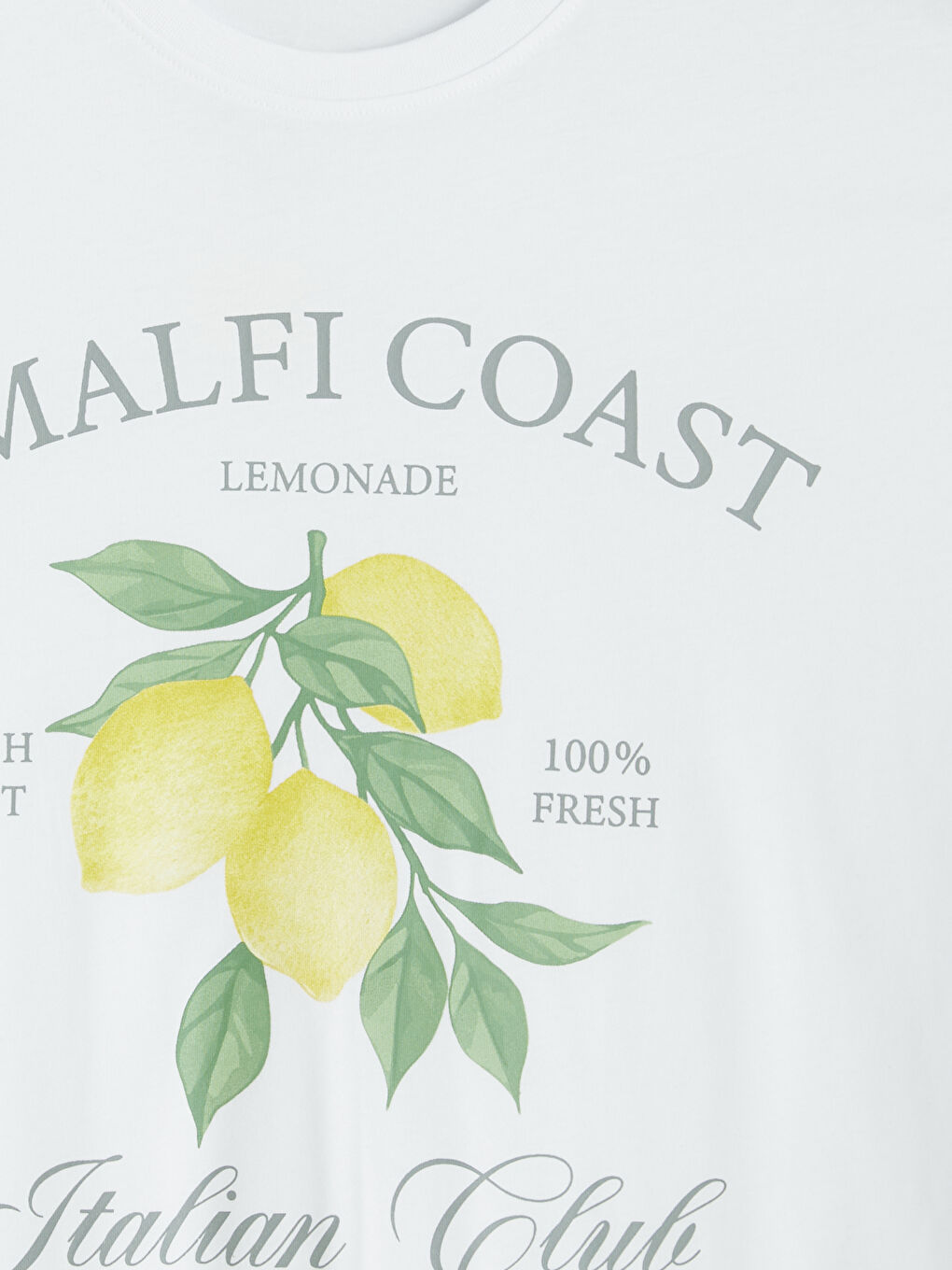 Beyaz Bisiklet Yaka Baskılı Kadın Tişört-2