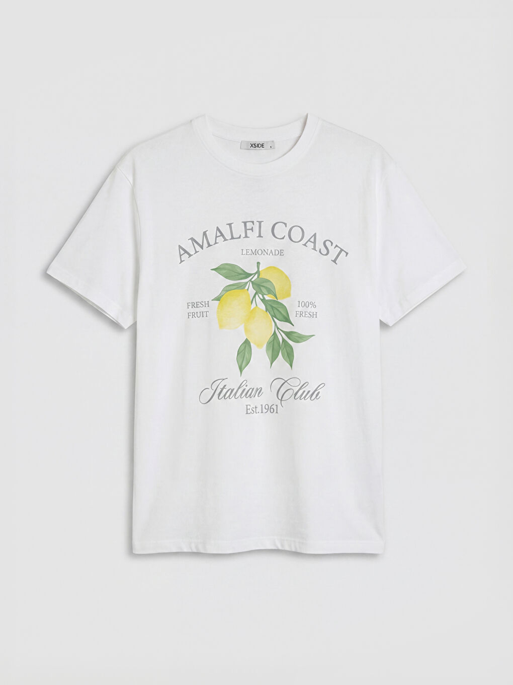 Beyaz Bisiklet Yaka Baskılı Kadın Tişört