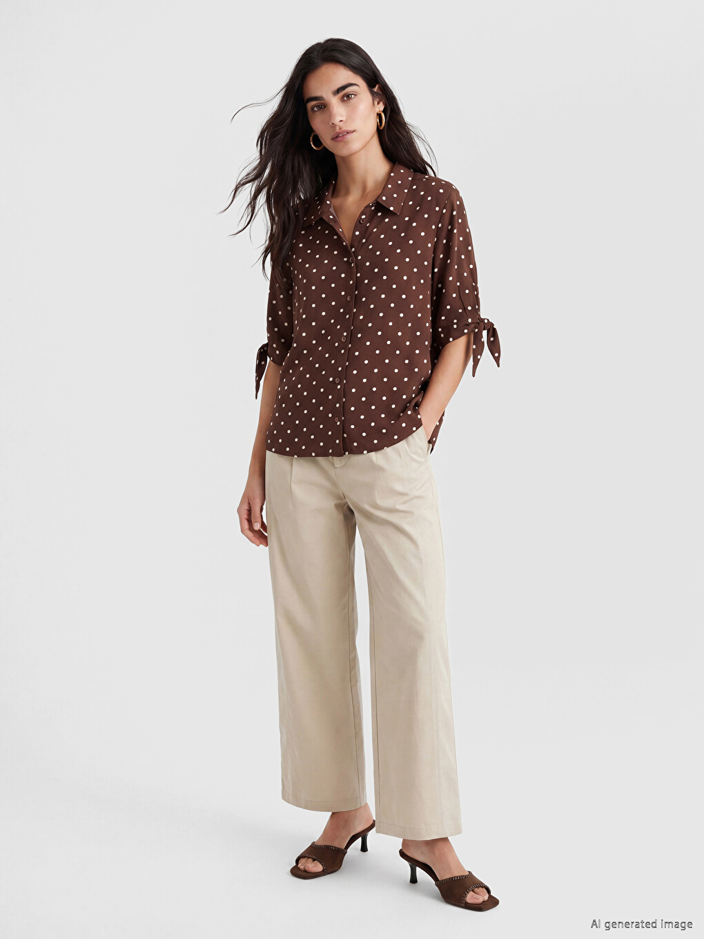 Polka Dot Linen Blend Women's Shirt-1