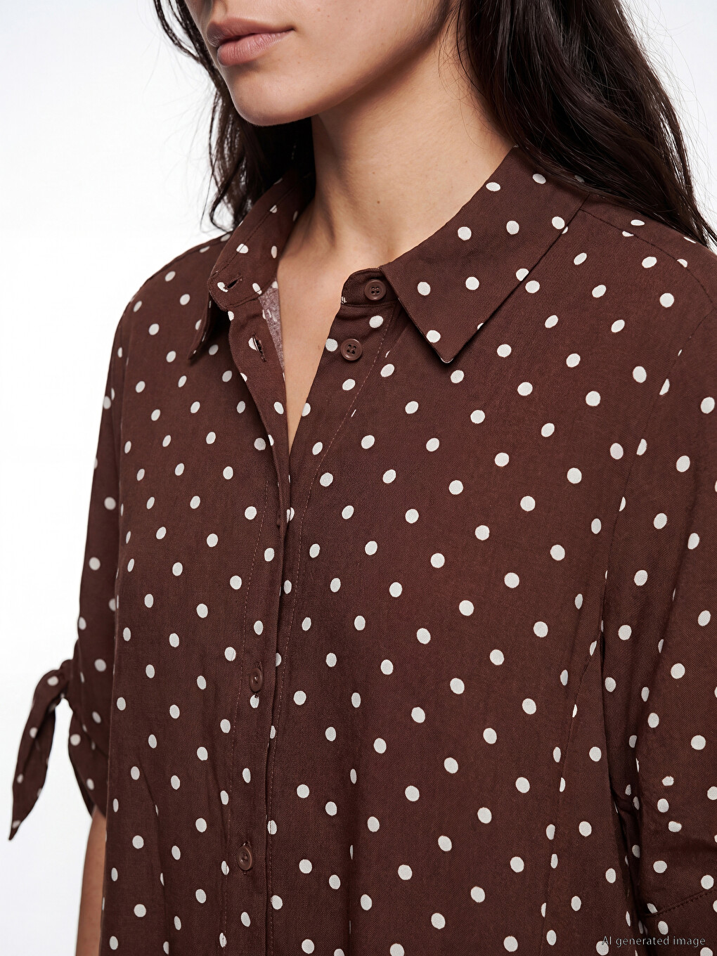 Polka Dot Linen Blend Women's Shirt-2
