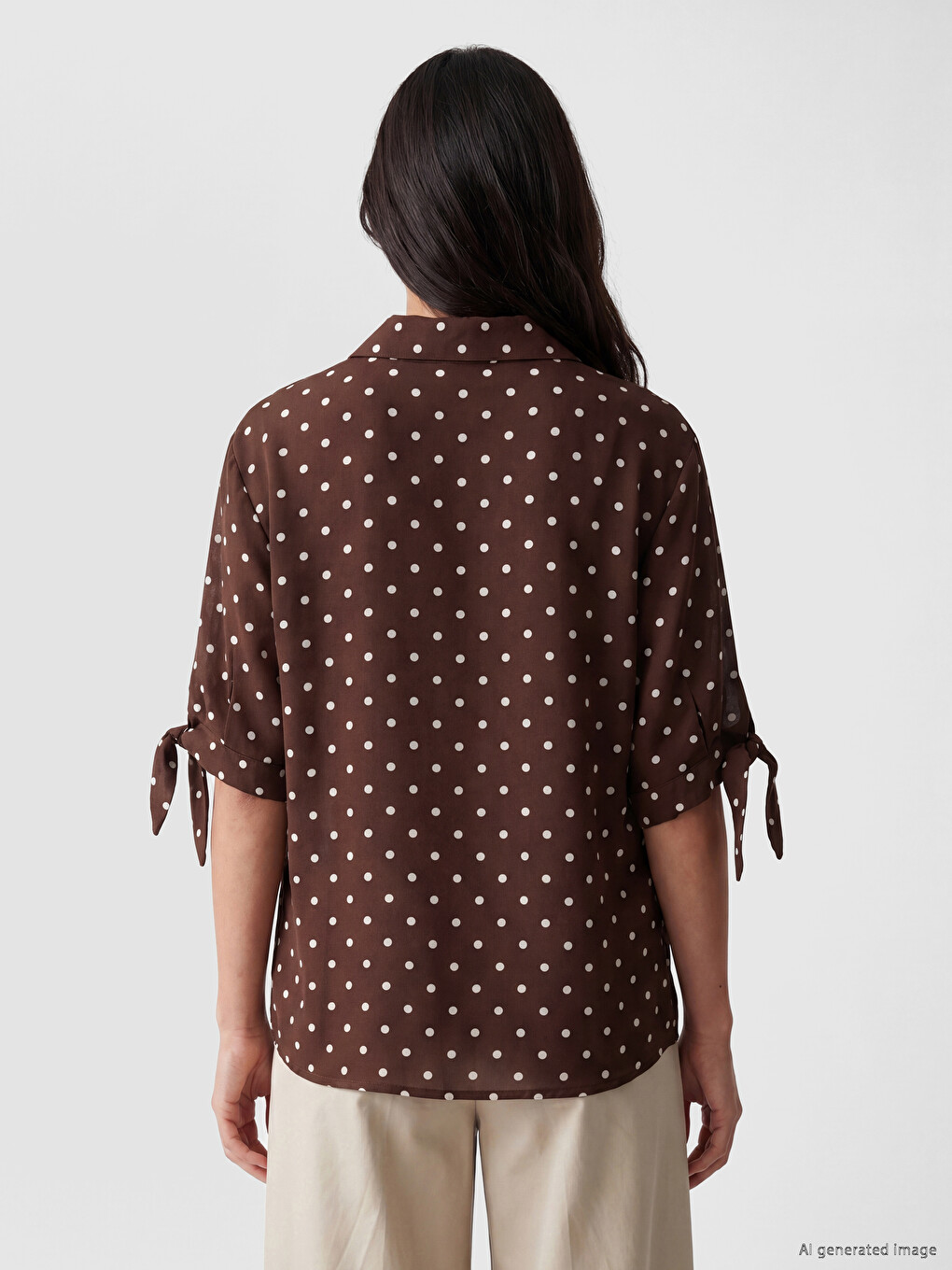Polka Dot Linen Blend Women's Shirt-3