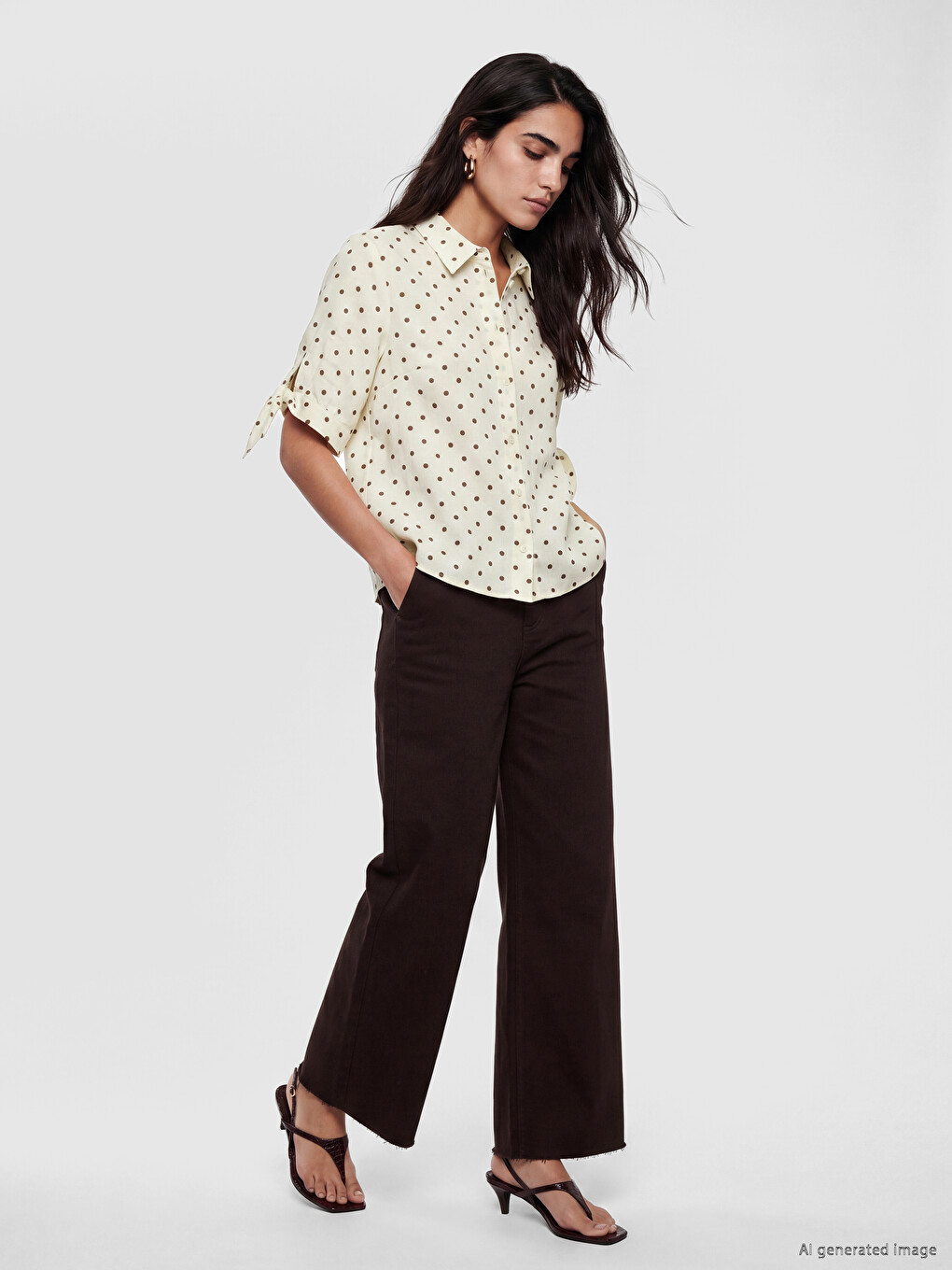 Polka Dot Linen Blend Women's Shirt-1