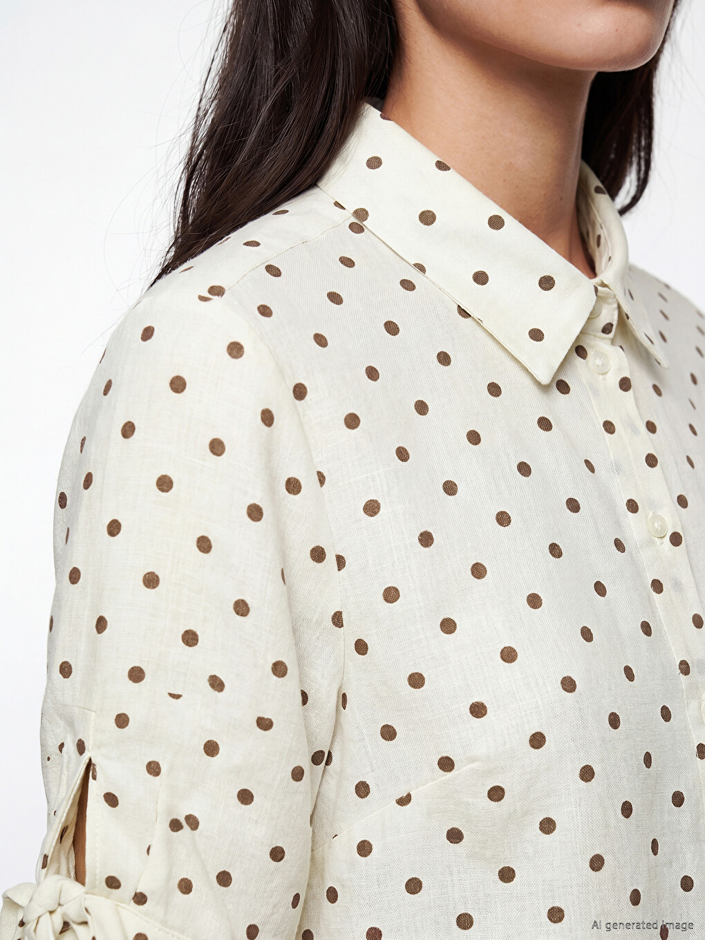 Polka Dot Linen Blend Women's Shirt-2