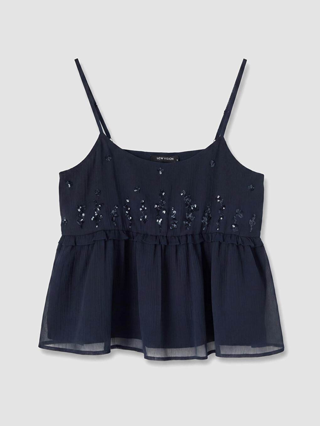 U Neck Sequined Strappy Frilled Blouse-4