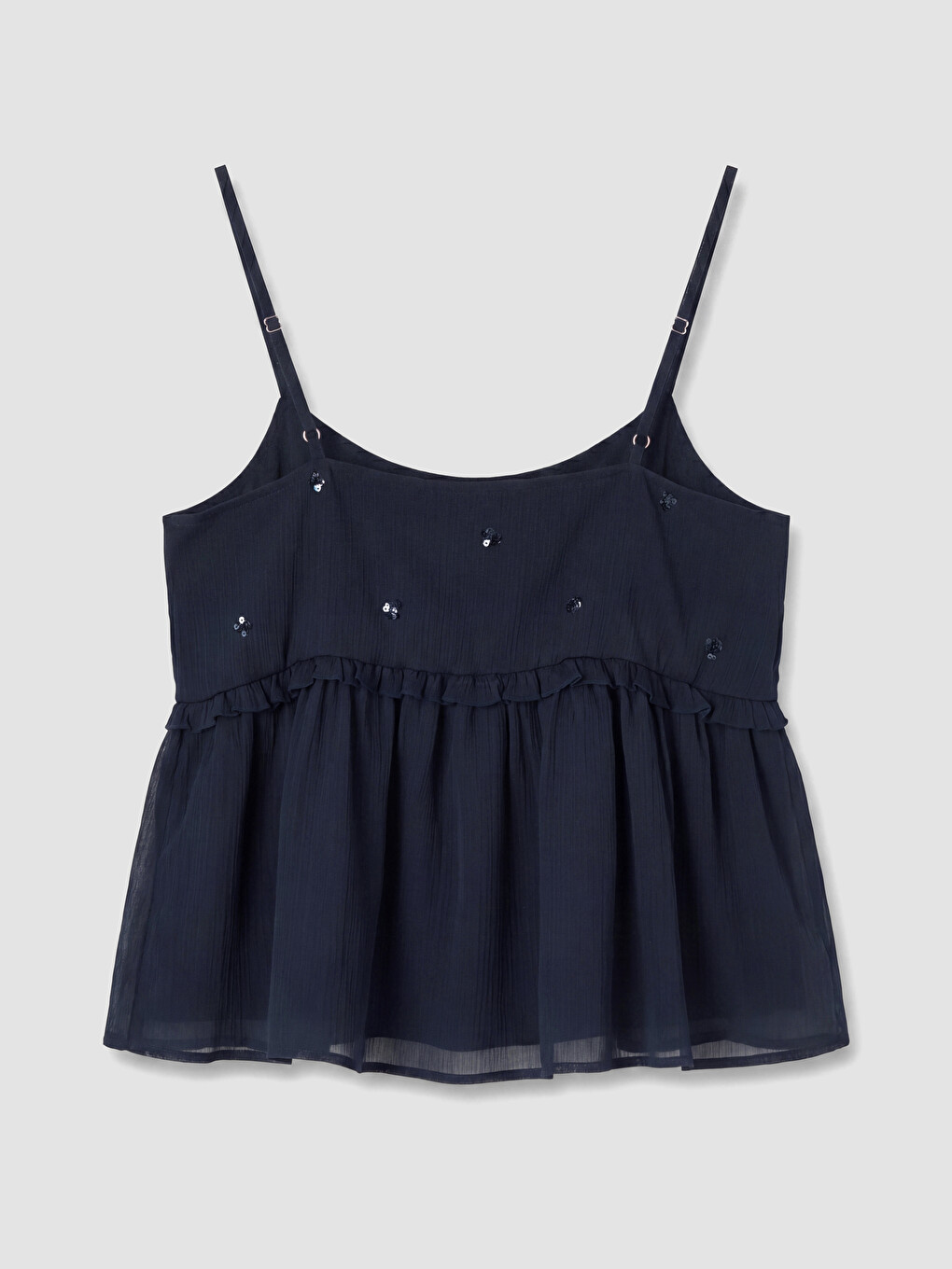 U Neck Sequined Strappy Frilled Blouse-6