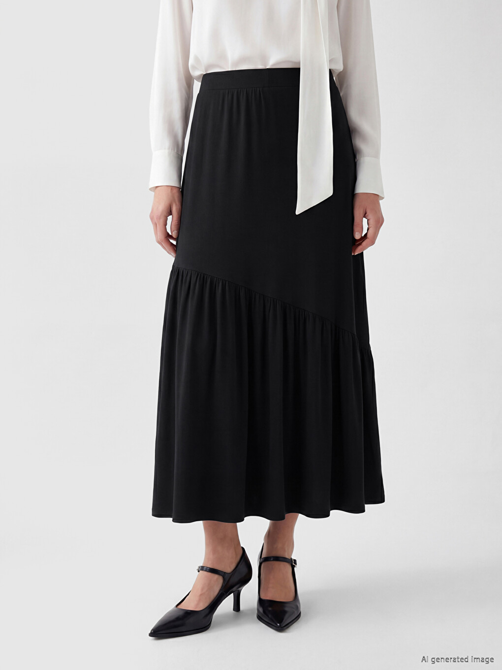 Elastic Waist Asymmetric Cut Frilled Skirt-1