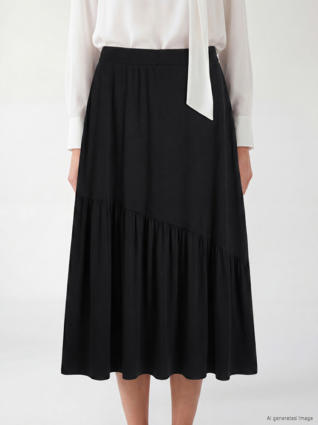 Elastic Waist Asymmetric Cut Frilled Skirt-2