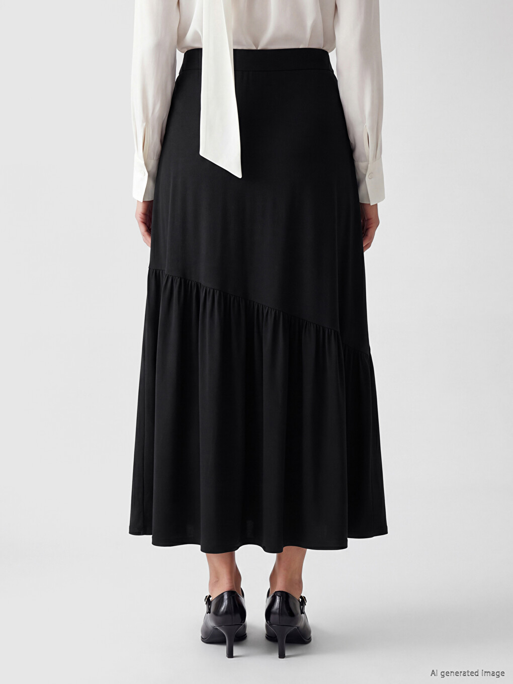 Elastic Waist Asymmetric Cut Frilled Skirt-3