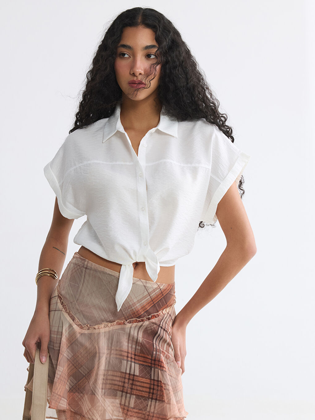 Front Tie Detailed Crop Women's Shirt