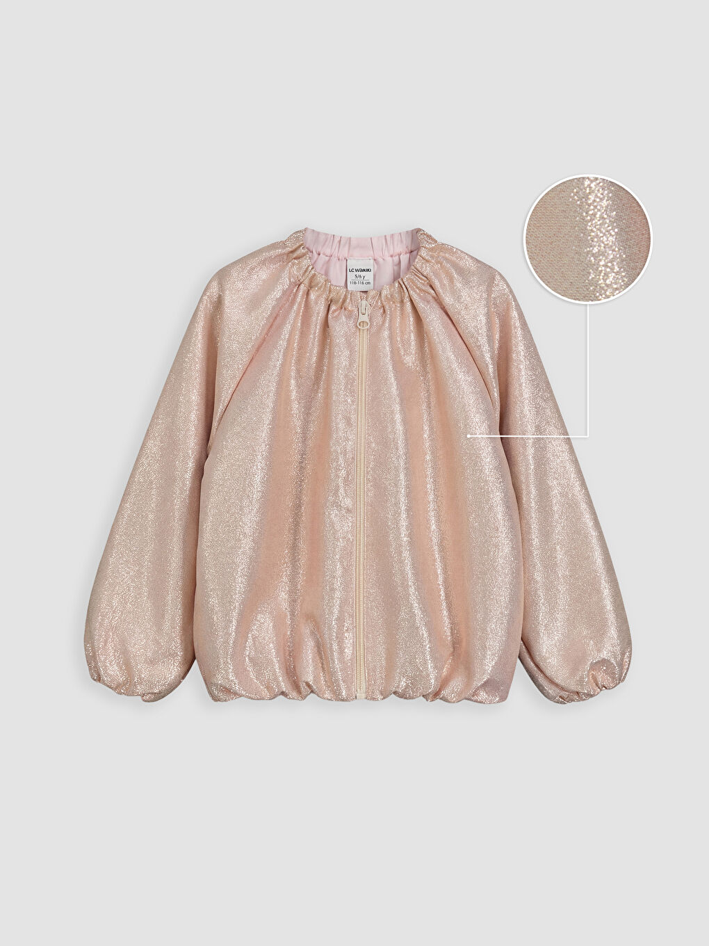 Pembe Uzun Kollu Büzgülü Yaka Kız Çocuk Bomber Ceket