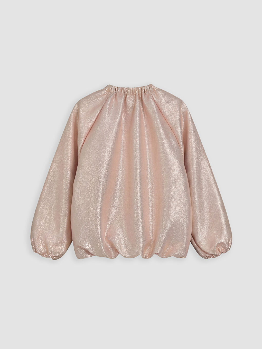 Pembe Uzun Kollu Büzgülü Yaka Kız Çocuk Bomber Ceket-1