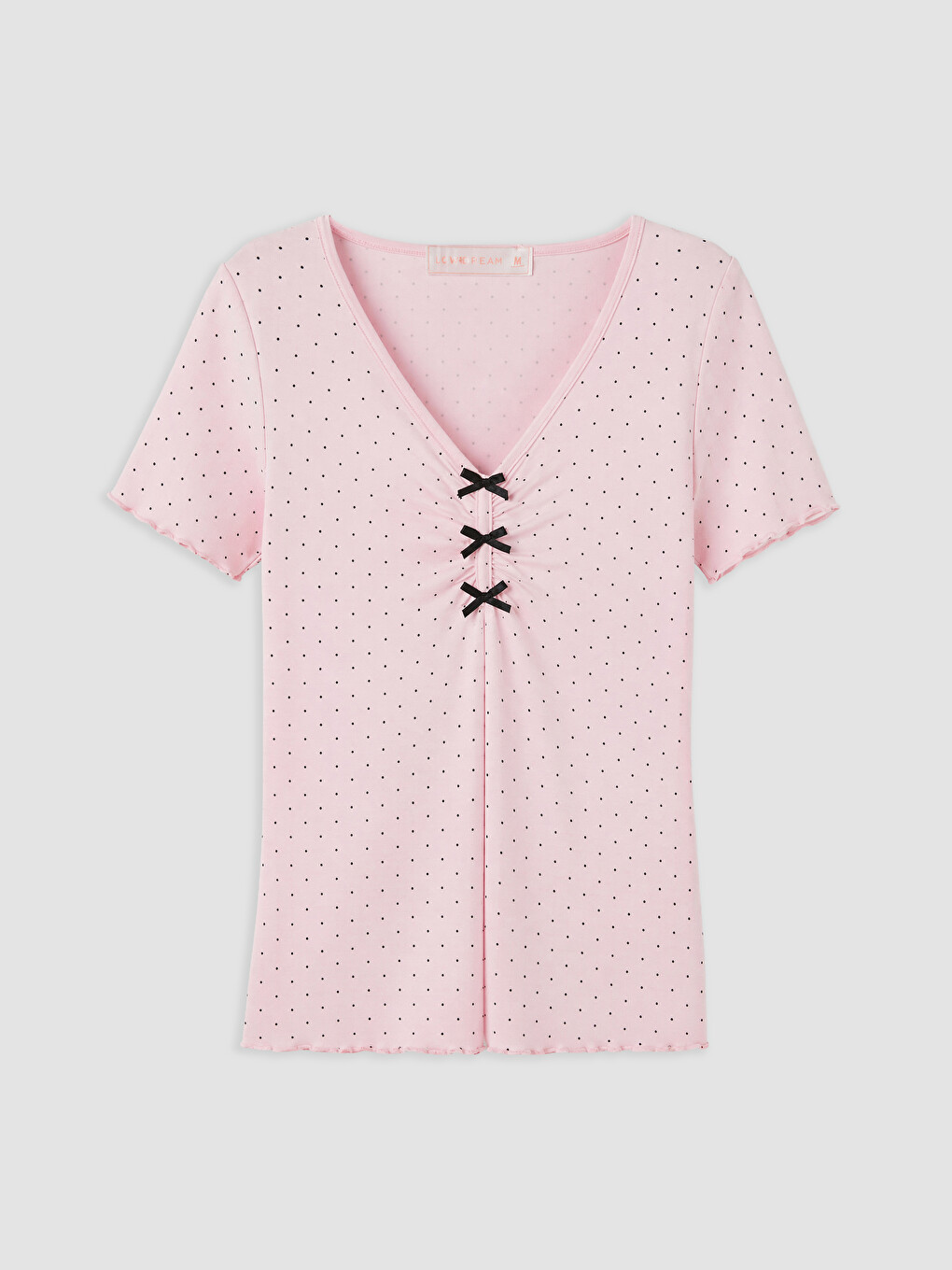 Pembe V Yaka Puantiyeli Kadın Pijama Üstü-1