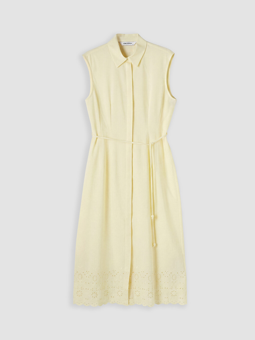 Waist Belted Linen Blend Shirt Dress-4