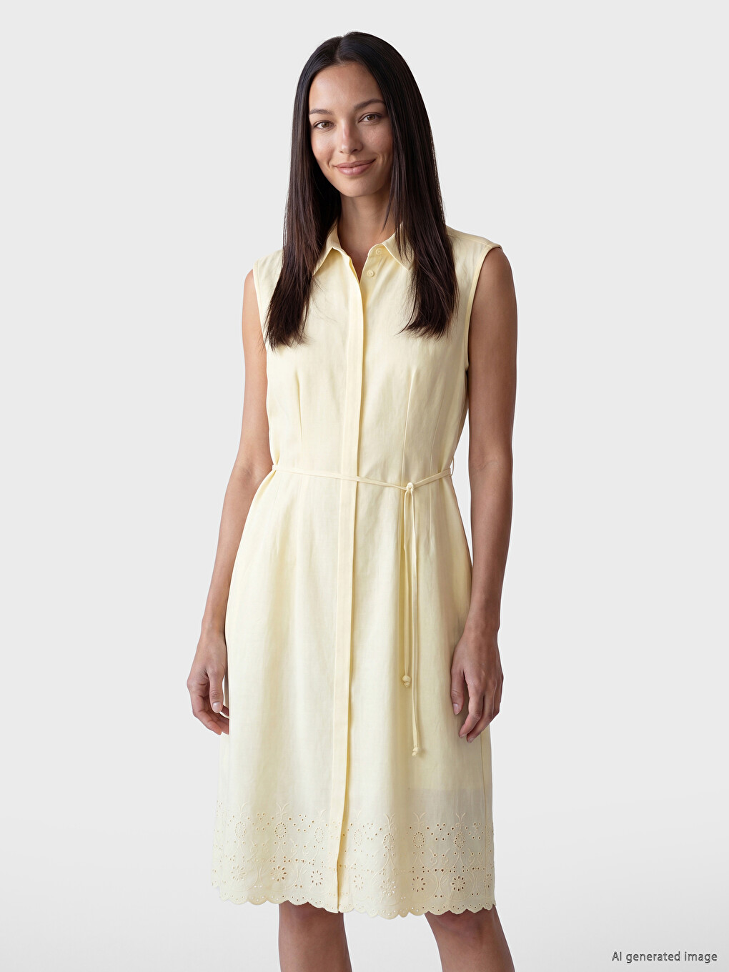 Waist Belted Linen Blend Shirt Dress-1