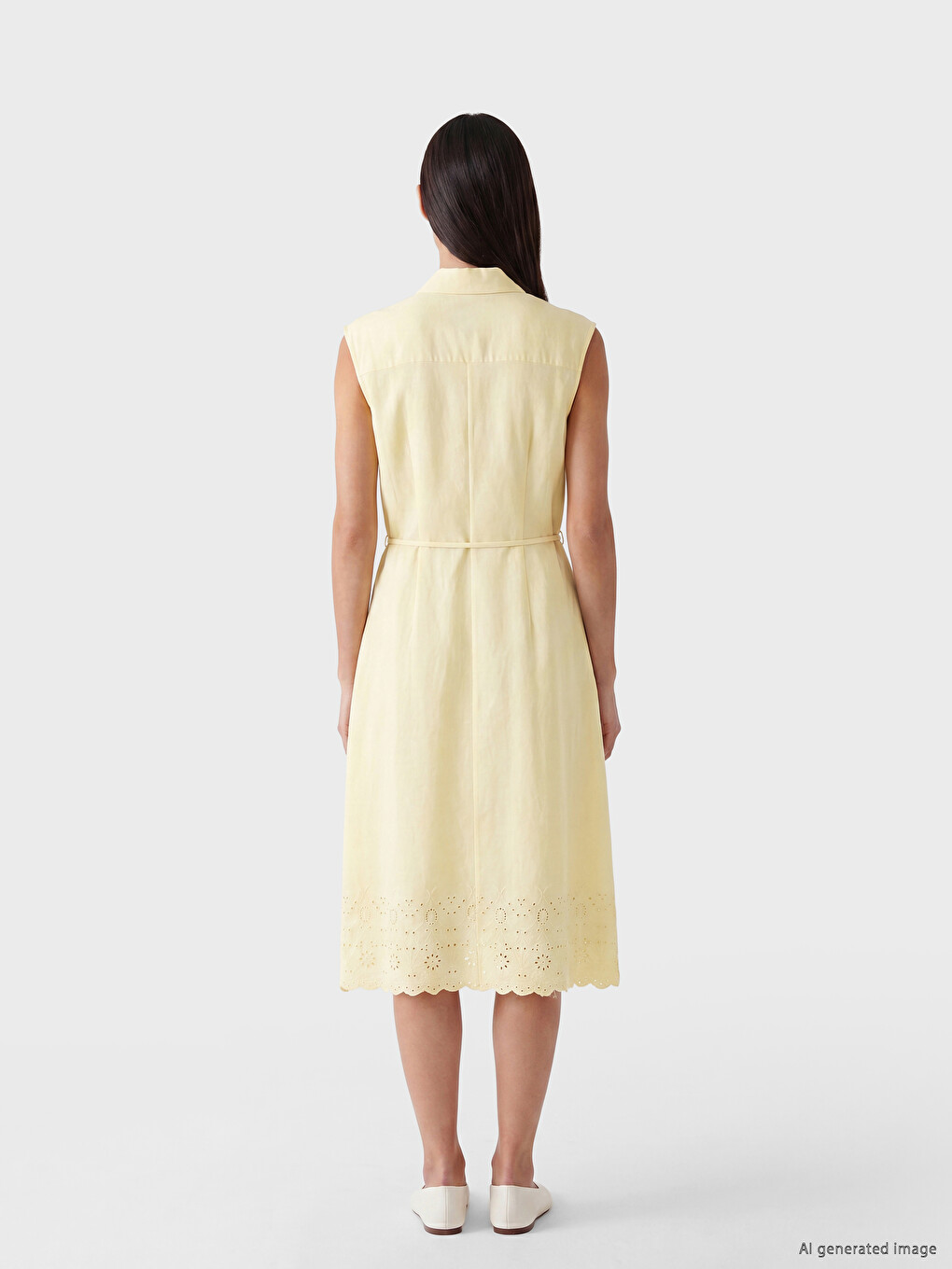 Waist Belted Linen Blend Shirt Dress-3