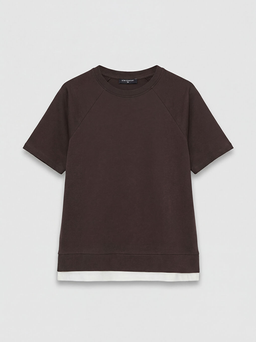 Kahverengi Bisiklet Yaka Oversize Kadın Tişört