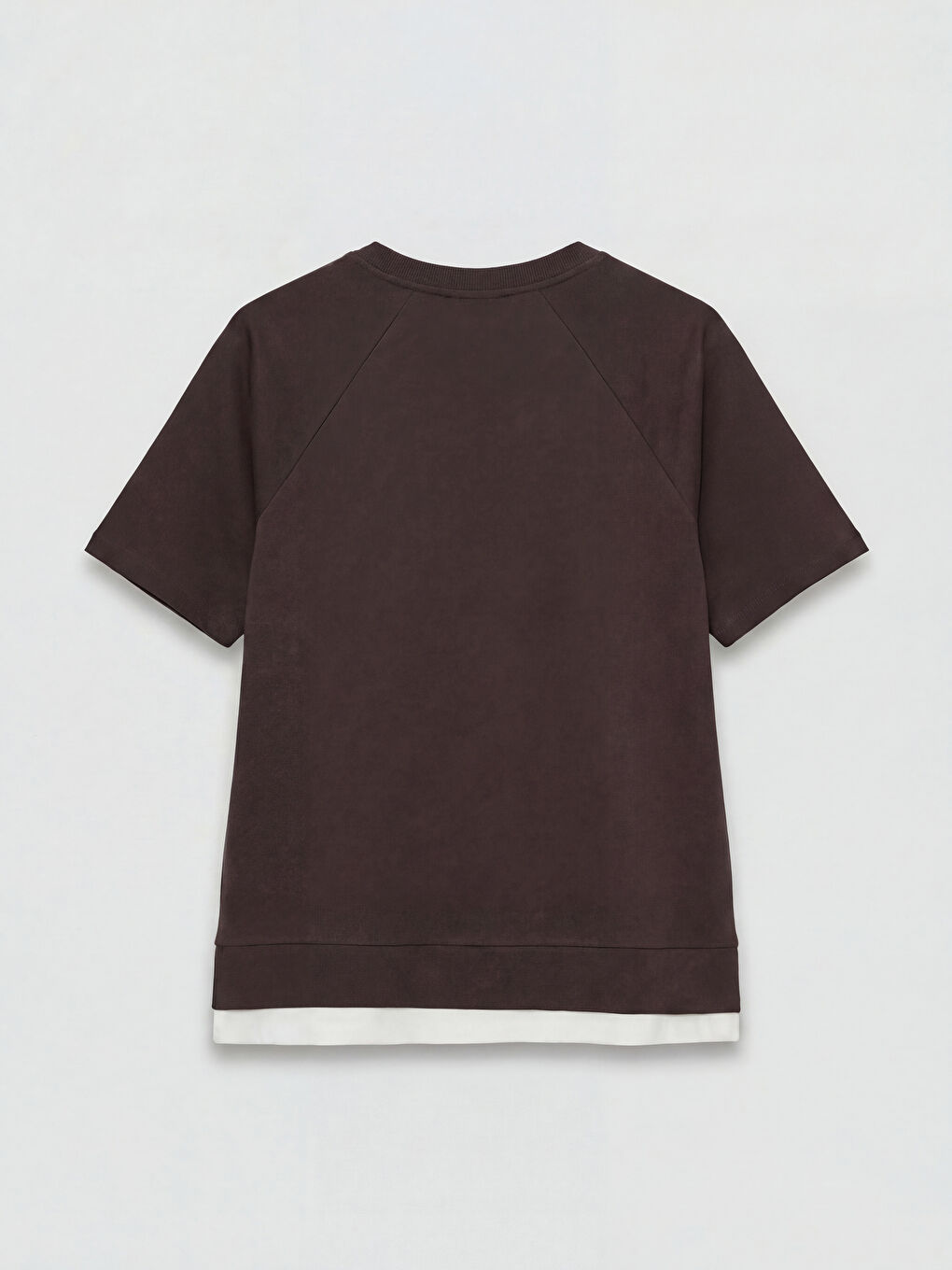 Kahverengi Bisiklet Yaka Oversize Kadın Tişört-1