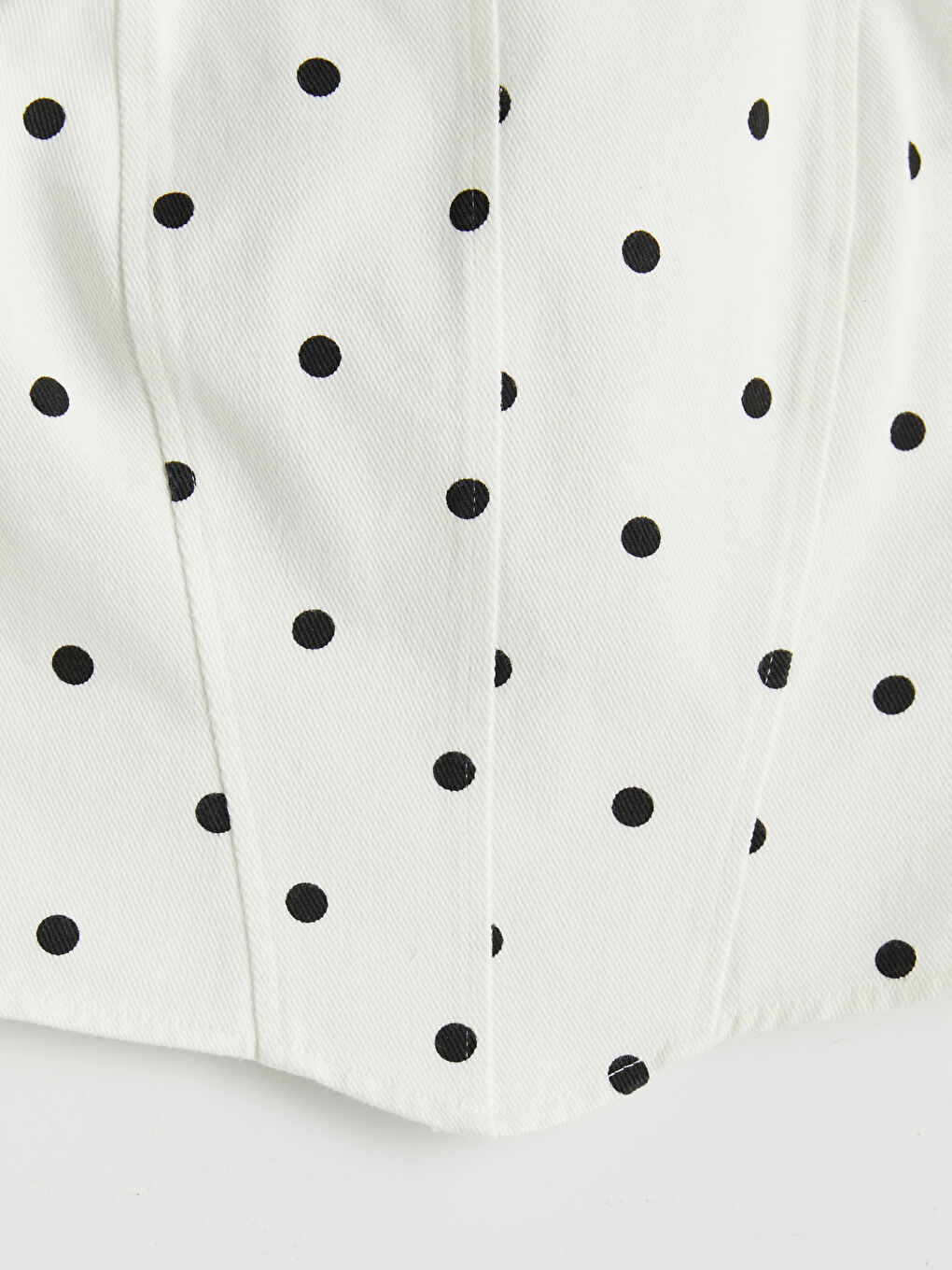 Beyaz Straplez Yaka Puantiyeli Crop Jean Bluz-6