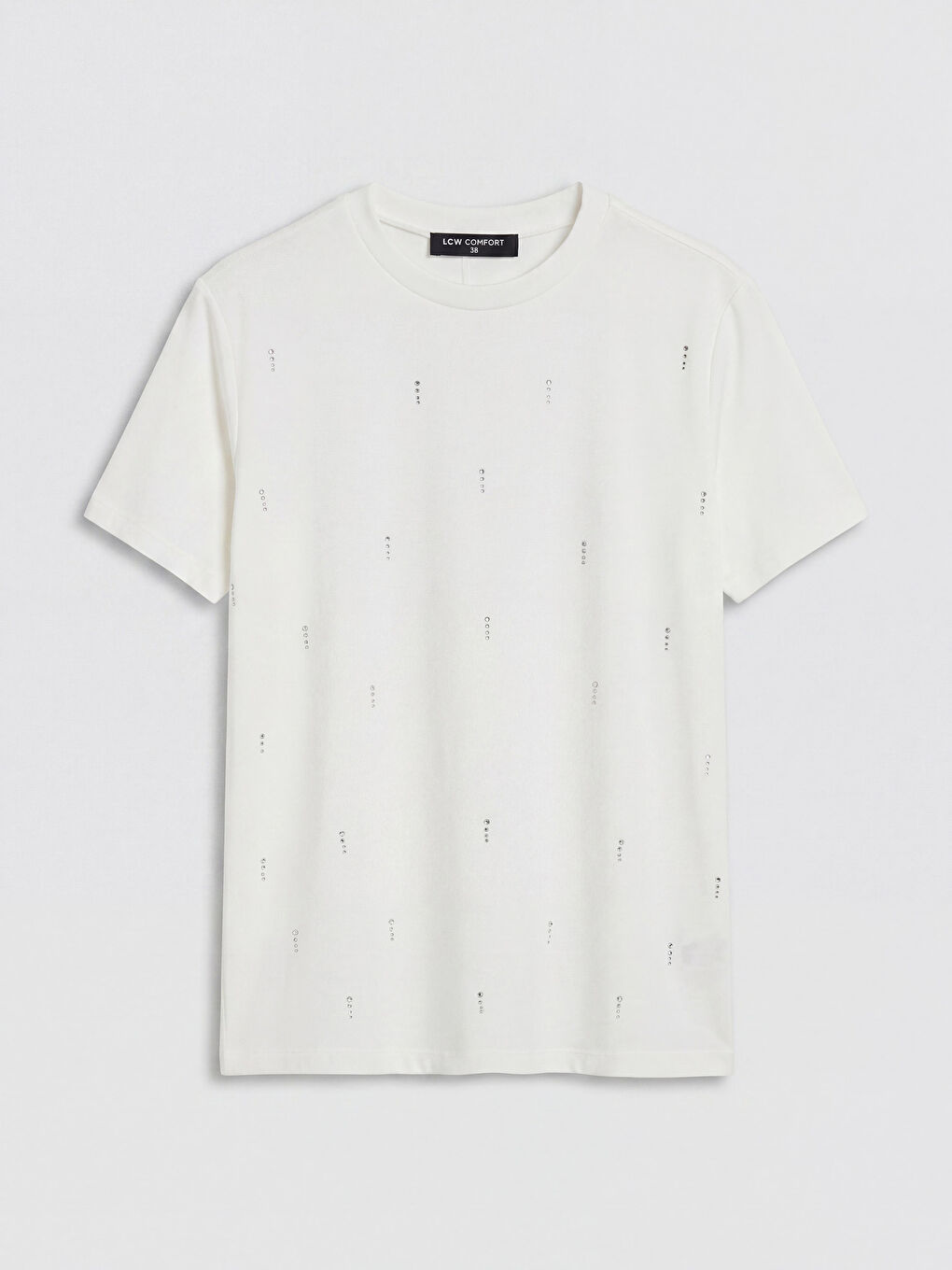 Beyaz Taşlı Soft Touch Kadın Tişört