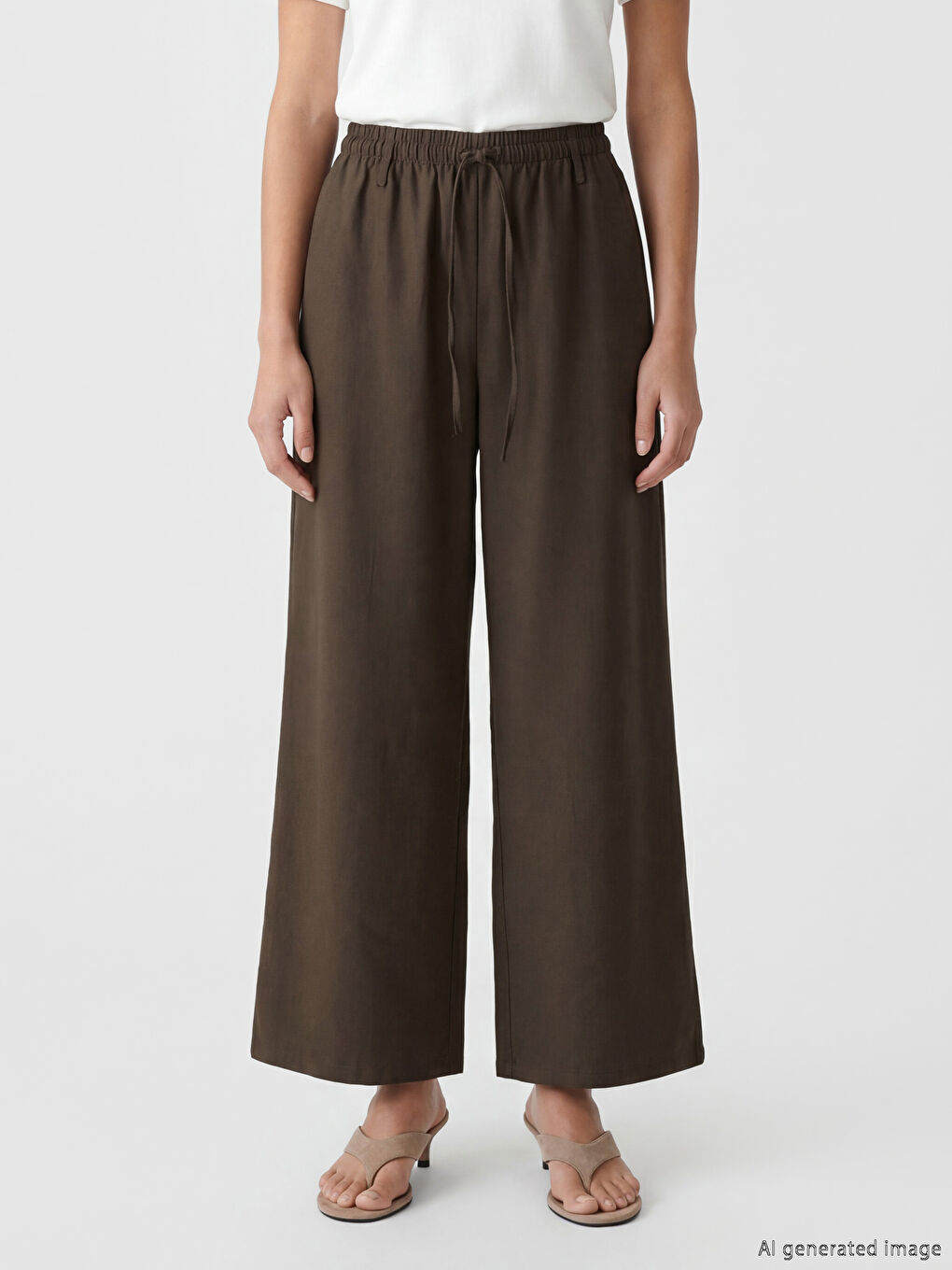 Ženske pantalone sa širokim nogavicama i elastičnim strukom-1