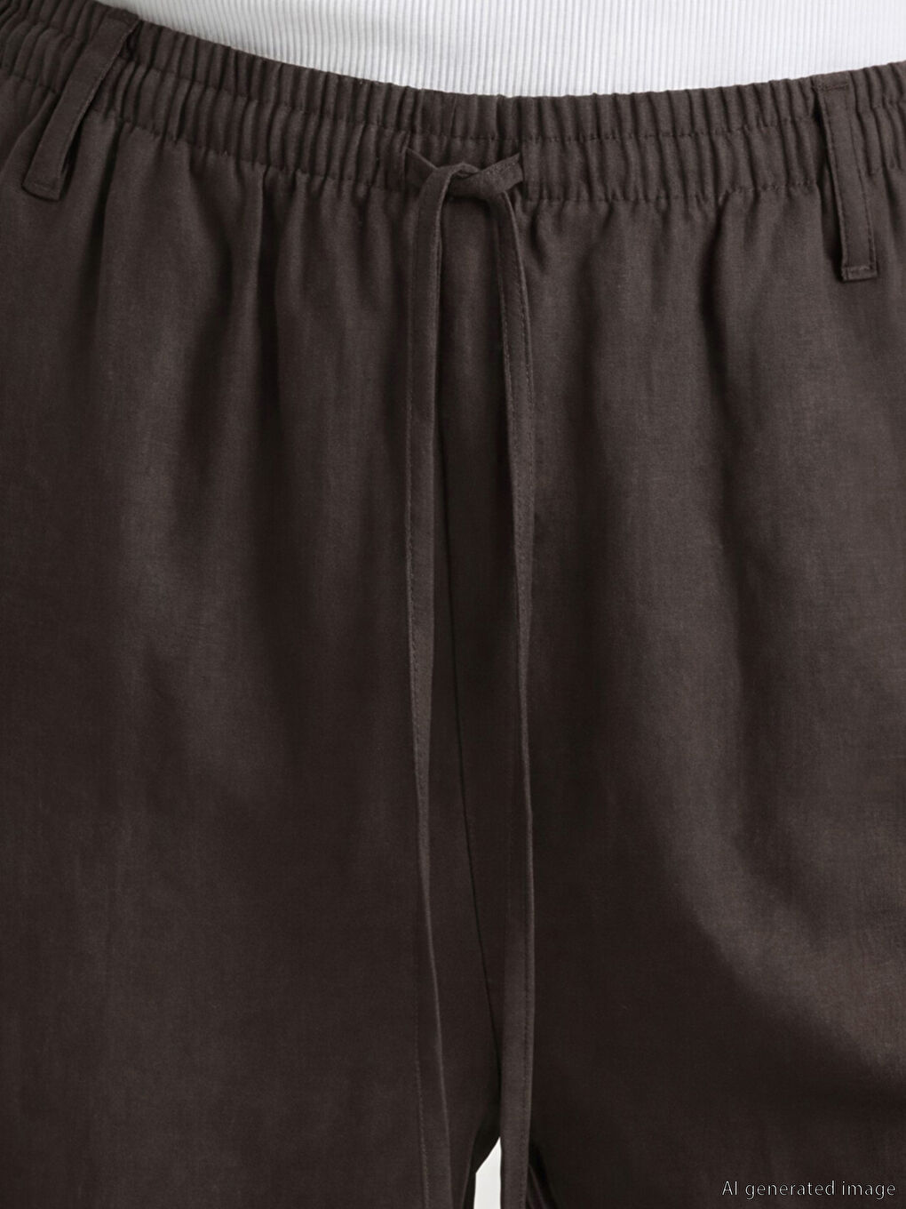 Kahverengi Beli Lastikli Geniş Paça Kadın Pantolon-2